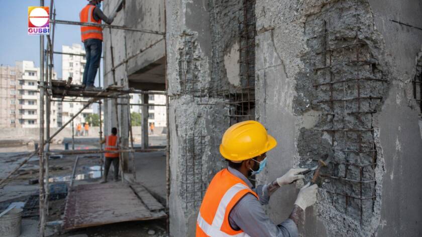 Building rehabilitation services repairing damaged RCC structure to restore strength and extend building life