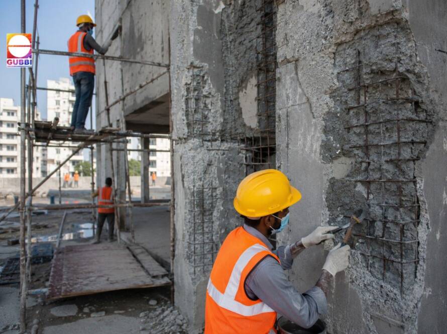 Building rehabilitation services repairing damaged RCC structure to restore strength and extend building life