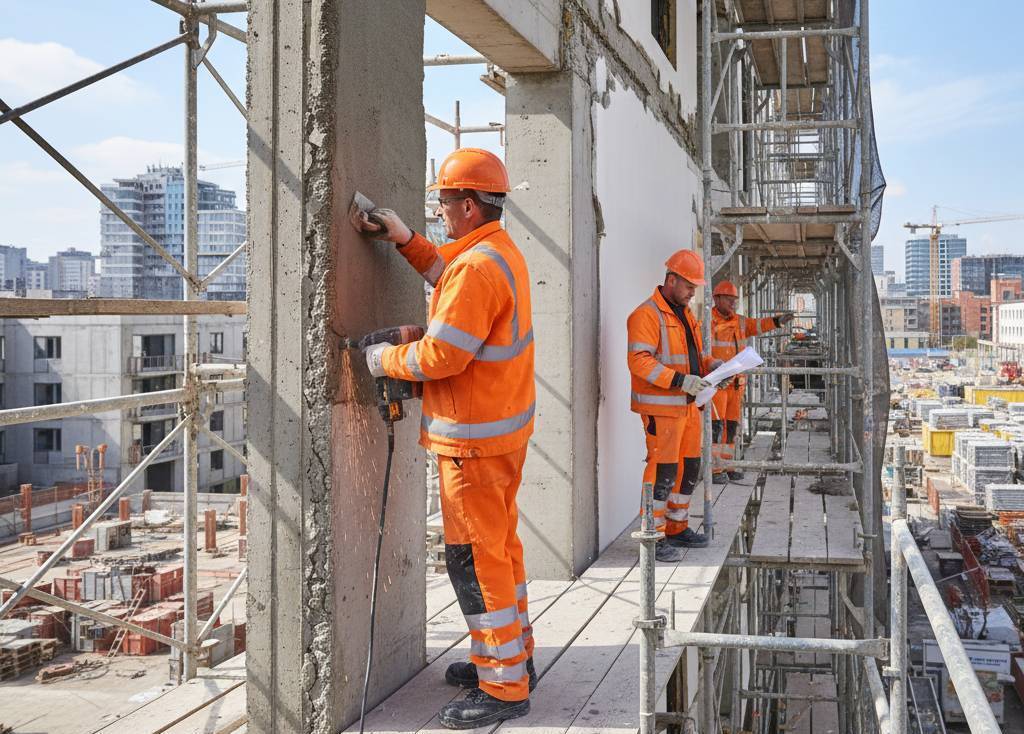 Structural repair and RCC strengthening work in progress for building rehabilitation and load capacity improvement