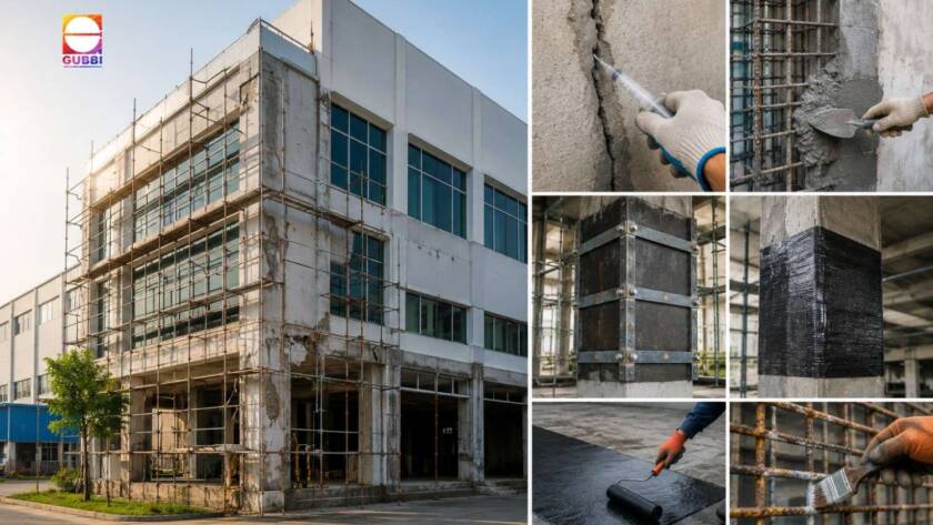 Building Rehabilitation Techniques for repairing aging RCC buildings using jacketing, waterproofing, and structural strengthening methods