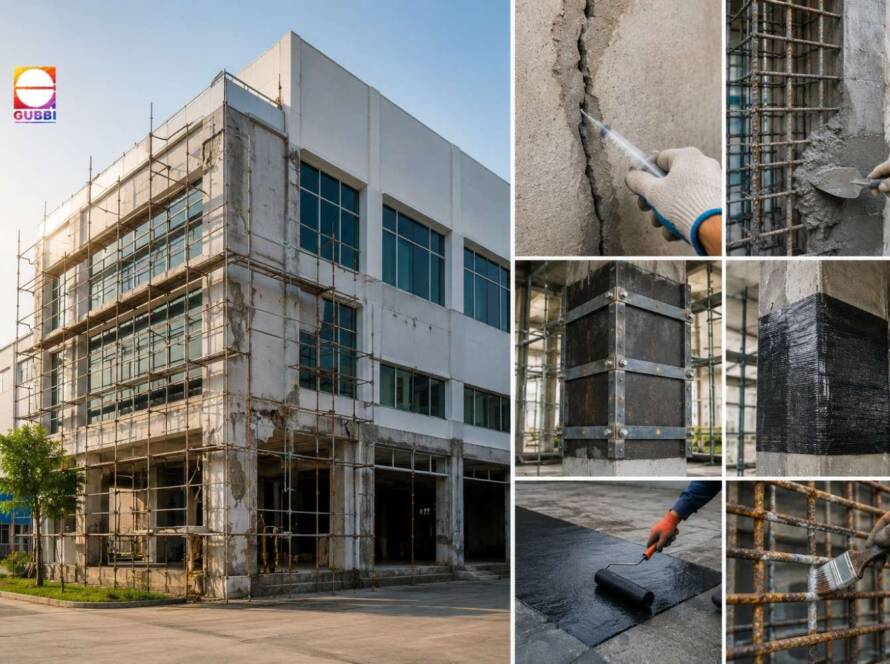 Building Rehabilitation Techniques for repairing aging RCC buildings using jacketing, waterproofing, and structural strengthening methods